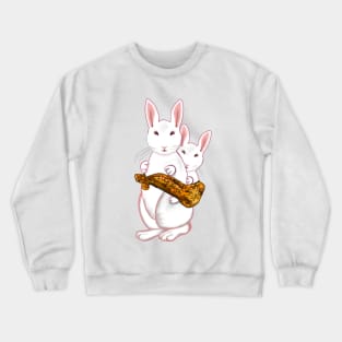 Mother and baby bunny rabbits flowers - cute bunny family mama rabbit carrying a baby rabbit child mothers day Crewneck Sweatshirt